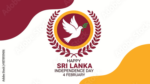 Happy Sri Lanka Independence Day graphic with a dove and olive branch emblem, celebrating the 4th of February.