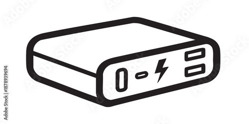 Portable chargers vector icon, mobile battery power bank symbol, electronic device concept, black outline and filled style, isolated on transparent background, simple modern design