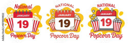 National Popcorn Day January 19th Celebration Vector on a White Background