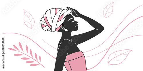 Beauty and wellness concept: Woman silhouette with towel turban