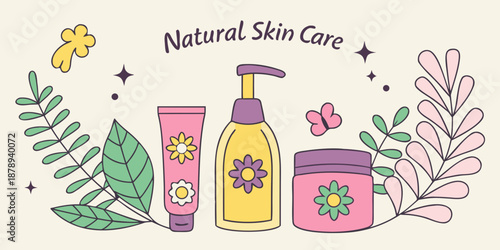 Retro Style Natural Skin Care Products Vector Illustration