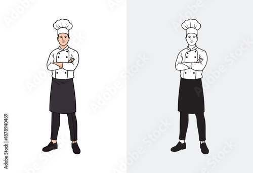 Confident Chef Standing With Arms Crossed In Uniform And Hat