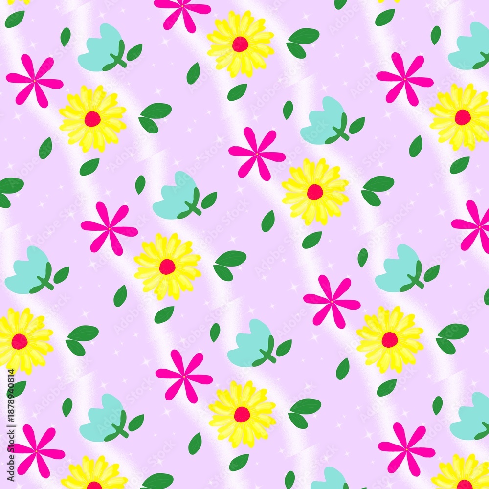 Obraz premium Colorful Flower Seamless Pattern Cute Floral Background