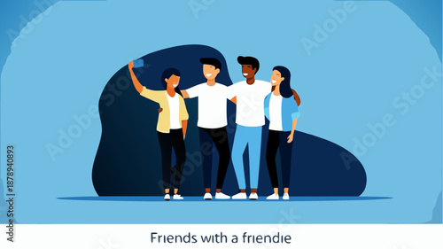 Diverse group of friends taking a selfie together happily