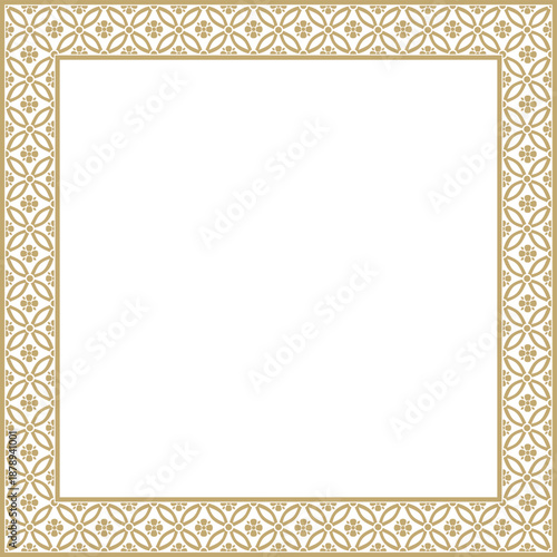 Vector golden Chinese rectangle, frame. Square ornaments of oriental peoples, korea, taiwan, china, hong kong, indonesia