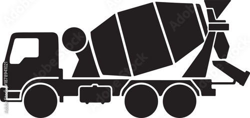 Black silhouette of a cement mixer truck vehicle construction