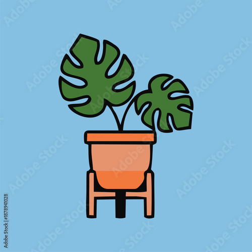 Potted Monstera Plant on Stand.