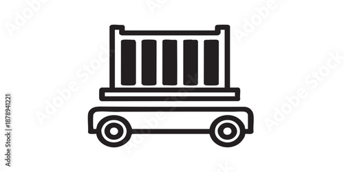Container automated guided vehicle (AGV) vector icon, industrial transport symbol, warehouse automation concept, black outline and filled style, isolated on transparent background, simple modern desig