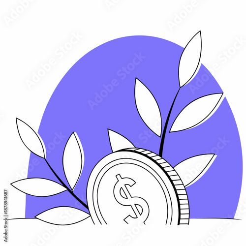 Minimalist of a coin with a plant growing out of it