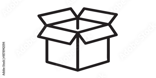 Open cardboard box vector icon, package delivery carton symbol, cargo concept, black outline and filled style, isolated on transparent background, simple modern design