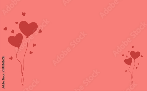 Red Heart Balloons on Pink Background.