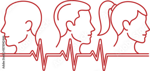 love couple heartbeat lineart portrait profile people relationship romance connection emotion pulse cardiogram medical editable stroke vector illustration design minimal
