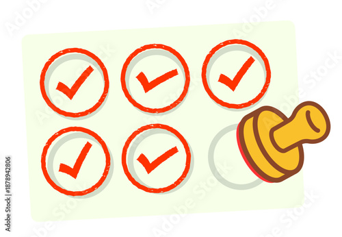 チェックマークが押されたスタンプカード。スタンプラリーのイラスト。