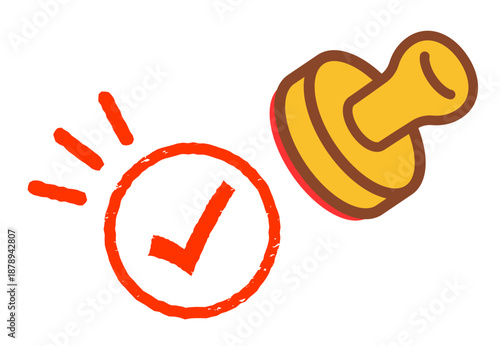 チェックマークのスタンプを押すイラスト