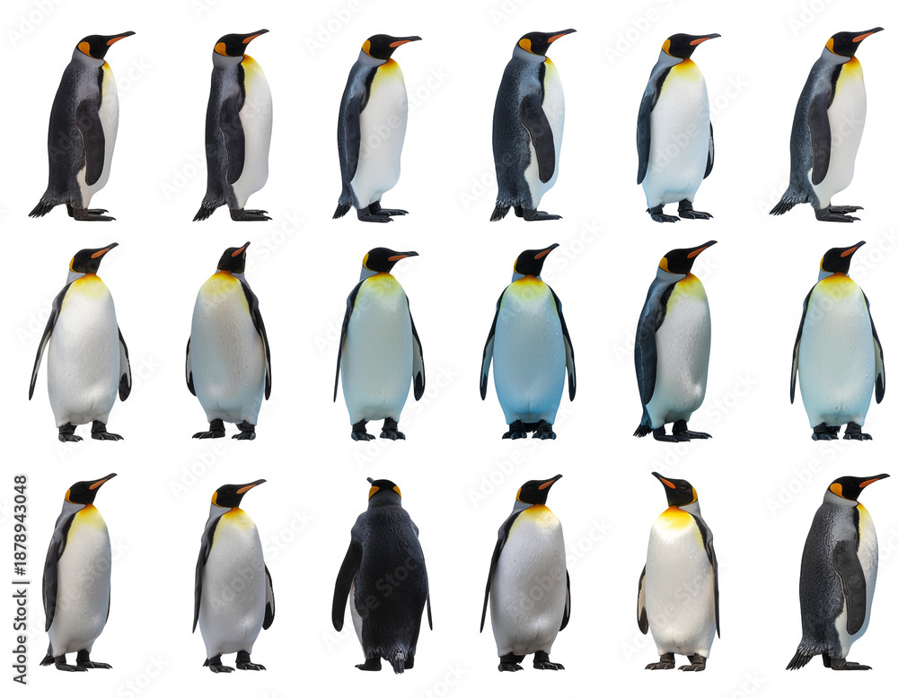 Obraz premium Gentoo penguin collage showing variety of postures and subtle color variations