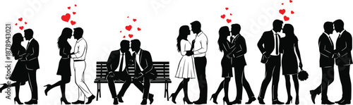 love, couple, couples, romance, romantic, heart, hearts, kiss, kissing, hug, hugging, silhouette, silhouettes, people, man, woman, relationship, dating, wedding, valentine