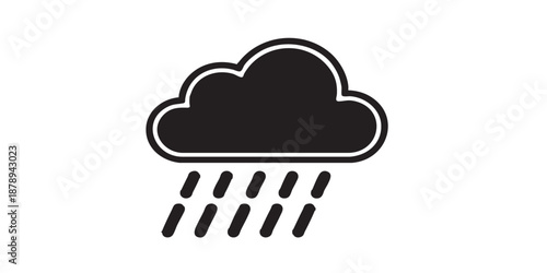 Weather vector icon, heavy rain cloud symbol, storm and precipitation concept, black outline and filled style, isolated on transparent background, simple modern design
