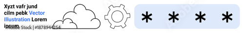 Cloud and gear icons represent cloud computing and system settings. Masked password conveys data security. Ideal for technology, cloud storage, cybersecurity, networking, IT services, encryption