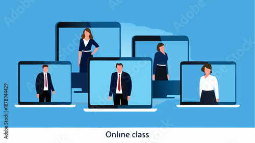 Professionals engaging in virtual meeting with laptops