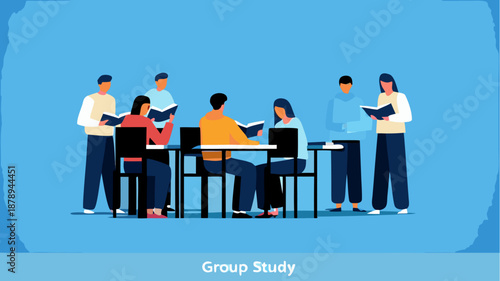 Diverse group of students studying together in modern classroom setting