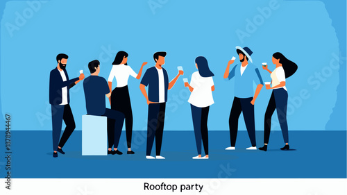 Friends enjoying a casual rooftop party with drinks