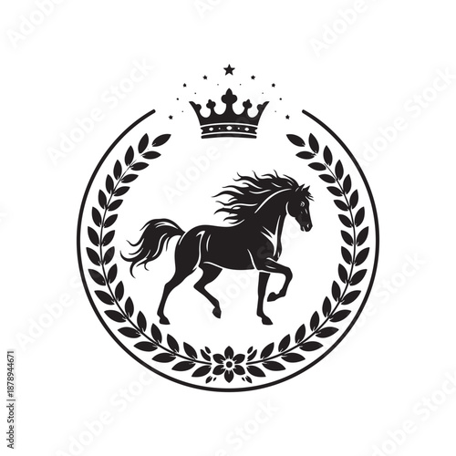 Elegant horse logo design with crown and laurel wreath