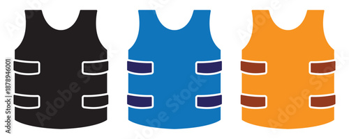Bullet proof vest icons, body protection signs, bullet proof vest icons vector in trendy flat style illustration isolated on white background.