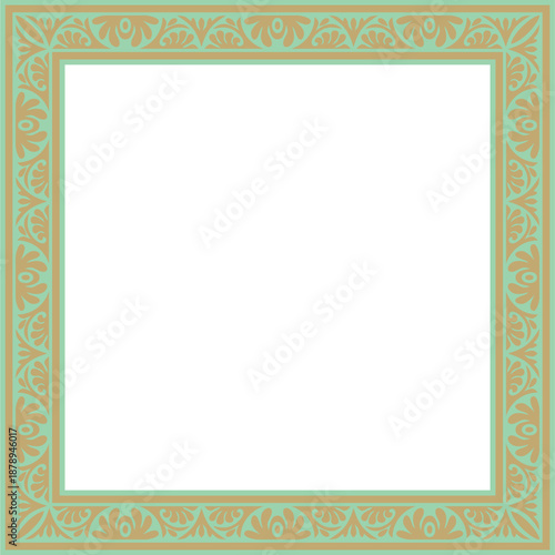 Vector gold with green square classic byzantine ornament. Rectangle, border, Ancient Greece, Eastern Roman Empire frame. Decoration of the Russian Orthodox Church