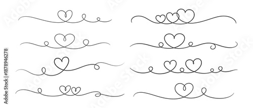Romantic heart flourish decorative vector line art illustration love border ornament swirl calligraphy frame graphic design on transparent background