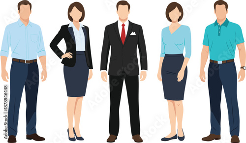 Business people character set, professional men and women standing in formal office outfits isolated on white background vector illustration