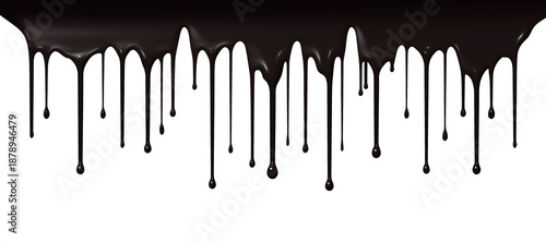 Black oil drip liquid with transparant background features paint drop flow splatter isolated white illustration chocolate ink dark glossy slime texture.