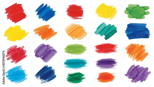 Vibrant colorful brush strokes arranged in grid pattern on white background viewed from directly above