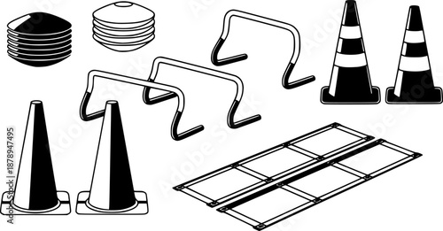 Football Training Cones and Agility Ladder Vector Set
