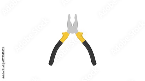 Combination plier tool animation on white background.