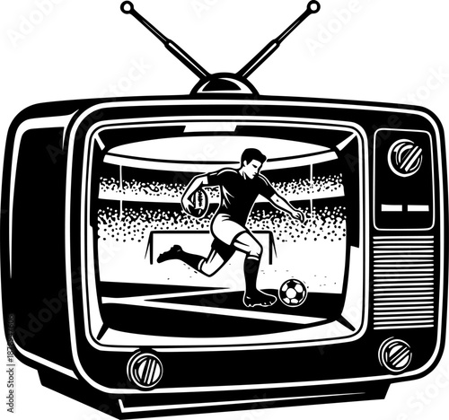 Retro TV Set Broadcasting Football Match Vector Illustration
