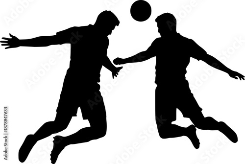 Football Players Aerial Header Duel Silhouette Vector
