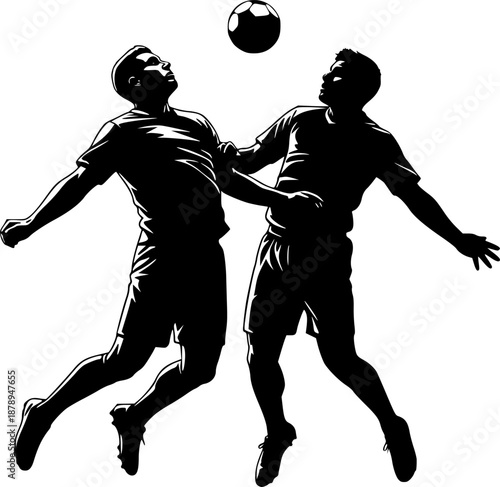 Football Players Aerial Header Duel Silhouette Vector
