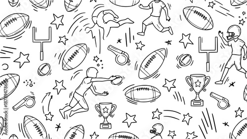 Seamless Hand Drawn Football Doodle Vector Pattern
