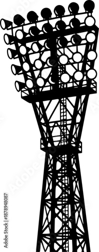 Stadium Floodlights Tower Silhouette Vector Illustration
