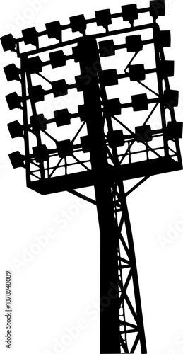Stadium Floodlights Tower Silhouette Vector Illustration
