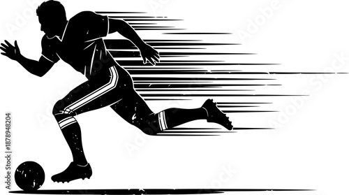 Sprinting Football Player Dribbling Ball Retro Silhouette Vector
