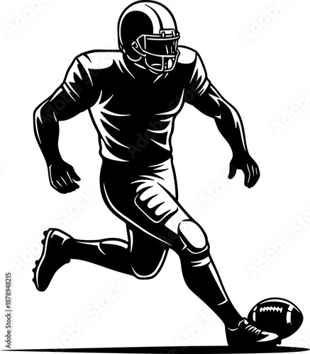 Sprinting Football Player Dribbling Ball Retro Silhouette Vector
