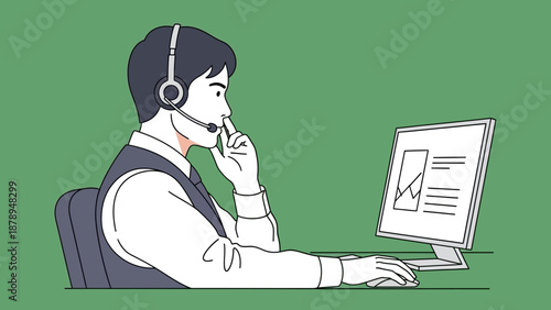 Customer Service Representative Working on Computer.