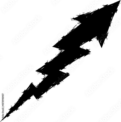 Grunge lightning bolt icon or symbol pointing upward. Fast and progress concept. Black and white vector illustration for graphic design element
