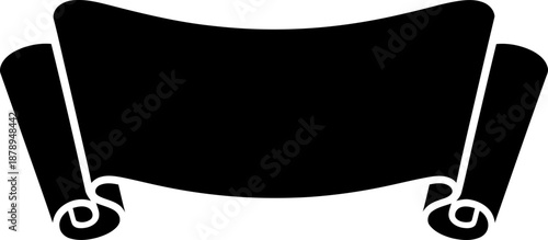 Black scroll banner with rolled edges. Blank paper or parchment sign design element. Simple flat concept. Vector icon for information, message