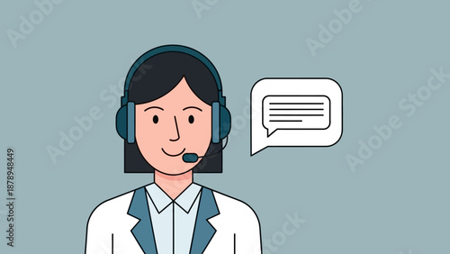Woman Wearing Headset and Speaking.