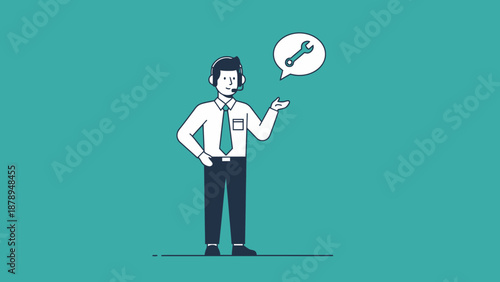 Man in Suit Holding Pencil in Speech Bubble.