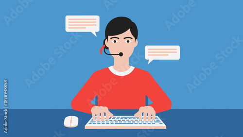 Customer Service Representative Working on Computer.