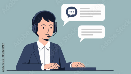 Woman Customer Service Representative at Desk.