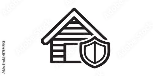 Shelter vector icon, protection and mountain hut symbol, storm shelter concept, black outline and filled style, isolated on transparent background, simple modern design